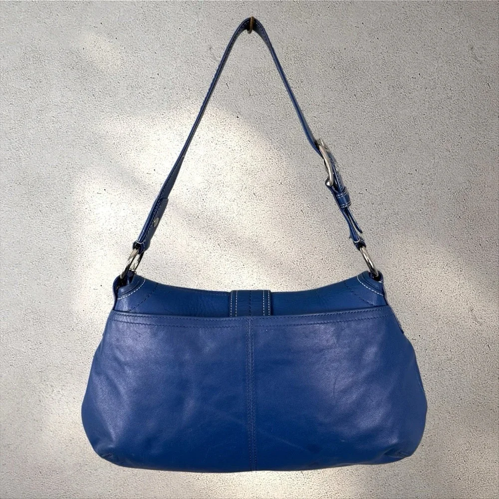 Coach F15204 Vintage Cobalt Blue Soho Flap Y2K Leather w/Buckle‎ Shoulder Bag